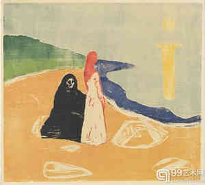 蒙克作品《岸上的两个女子》(Two Women on the Shore,1898年)