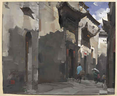 郭振山水粉画-2