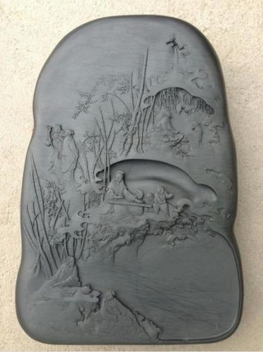方学斌作品：优等歙砚水浪石材《竹林七贤》